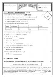 English Worksheet: Mid term test 1 8th form 