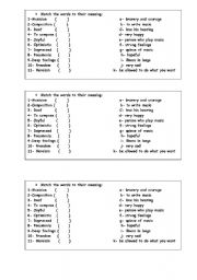 English Worksheet: match the words to their meanings