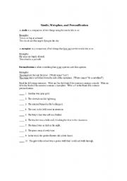 English Worksheet: Simile, Metaphor, and Personification