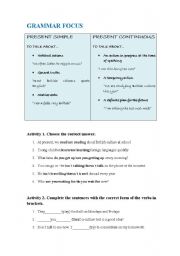 English worksheet: present simple and present continuous