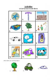 English Worksheet: Science Activities on Materials living and non living