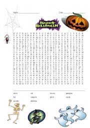 English Worksheet: halloween word search