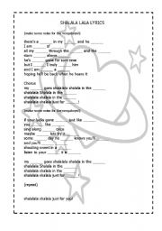 English Worksheet: sha la la la song