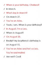 English Worksheet: Birthday and Start Sign introduction