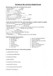 English Worksheet: Simple Present of verb Be review