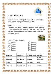 English Worksheet: CITIES IN ENGLAND