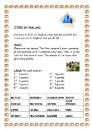 English worksheet: CITIES IN ENGLAND