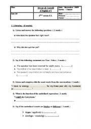 English Worksheet: Mid term test n�1( 2nd  form )