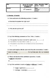 English Worksheet: Mid term test n1( 2nd  form )