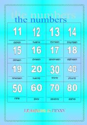 English worksheet: numbers 11-80