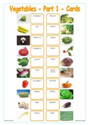 English Worksheet: Vegetables - Part 1 - Cards