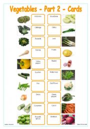 English Worksheet: Vegetables - Part 2 - Cards