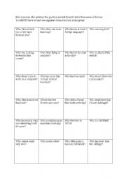 English Worksheet: Find someone who