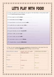 English Worksheet: Three exercises focusing on food to practise vocabulary, quantities in recipes and quantifiers. WITH KEY