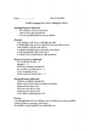 English Worksheet: advice letter