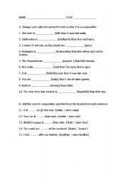 English worksheet: Comparative adjectives