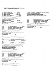 English worksheet: Because you loved me by Celine Dion - Simple Past Song Activity