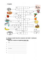 English Worksheet: food crossword