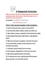 English worksheet: It happened Yesterday