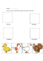 English worksheet: cut and paste farm animals