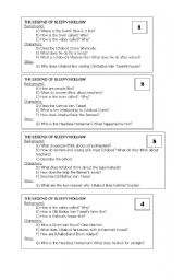 English Worksheet: THE LEGEND OF SLEEPY HOLLOW (questions on the beginning of the story, background and characters)