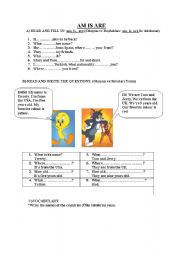 English Worksheet: AM IS ARE