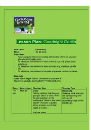 English Worksheet: Goodnight Gorilla Video Lesson Plan