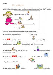 English Worksheet: Kates hobbies 1/2