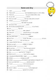 English Worksheet: Some and Any