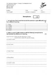 English worksheet: Test Homophones