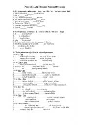 English Worksheet: pOSSESIVE aDJECTIVES AND pERSONAL pRONOUNS