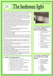 English Worksheet: Urban Legedn 4: The bedroom light. (Source of the text: http://www.scaryforkids.com)