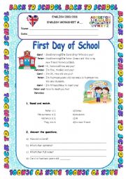 English Worksheet: First Day of School - Personal Info Worksheet 5th Grade