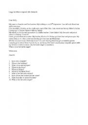 English Worksheet: English letter - reading and comprehension