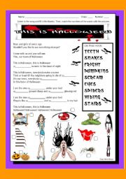 English Worksheet: SONG: THIS IS HALLOWEEN - with Answer Key and youtube link