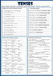 English Worksheet: Tenses (present simple /progressive - past simple - present perfect - will future - going to future)