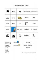 English worksheet: Transportation Bingo