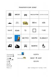 English Worksheet: Transportation Bingo