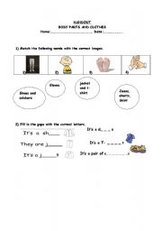 English Worksheet: body parts and clothes 