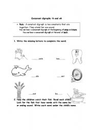 English worksheet: Consonant digraphs th and wh