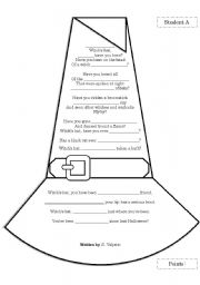 English Worksheet: Witchs Hat Pair Work with Blanks to Fill in