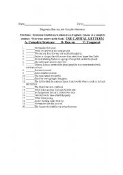 English worksheet: Fragments and Run-ons
