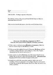 English worksheet: WRITING A RESPONSE TO EDGAR ALLAN POES THE RAVEN