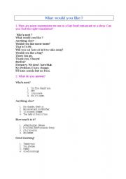 English Worksheet: what would you like?