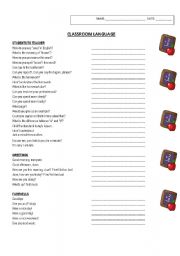 English Worksheet: Classroom Language