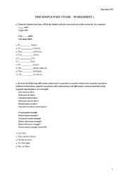 English worksheet: WORKSHEET ON PAST SIMPLE