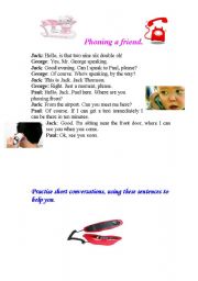 English Worksheet: phoning a friend and expressions to practise telephone conversations