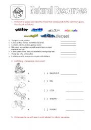 English Worksheet: NATURAL RESOURCES FOR KIDS!