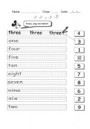 English Worksheet: Trace and match numbers