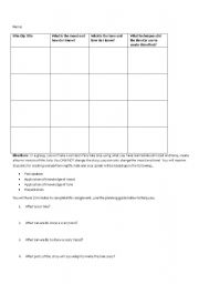 English Worksheet: Film clip graphic organizer for mood and tone